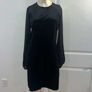 H&M black cocktail dress size Medium velour with sheer sleeves